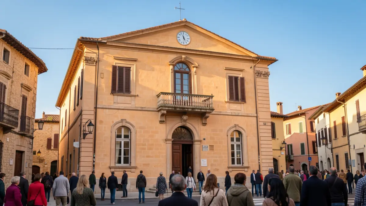 Imatge genèrica d'un edifici municipal amb balcó i rellotge.