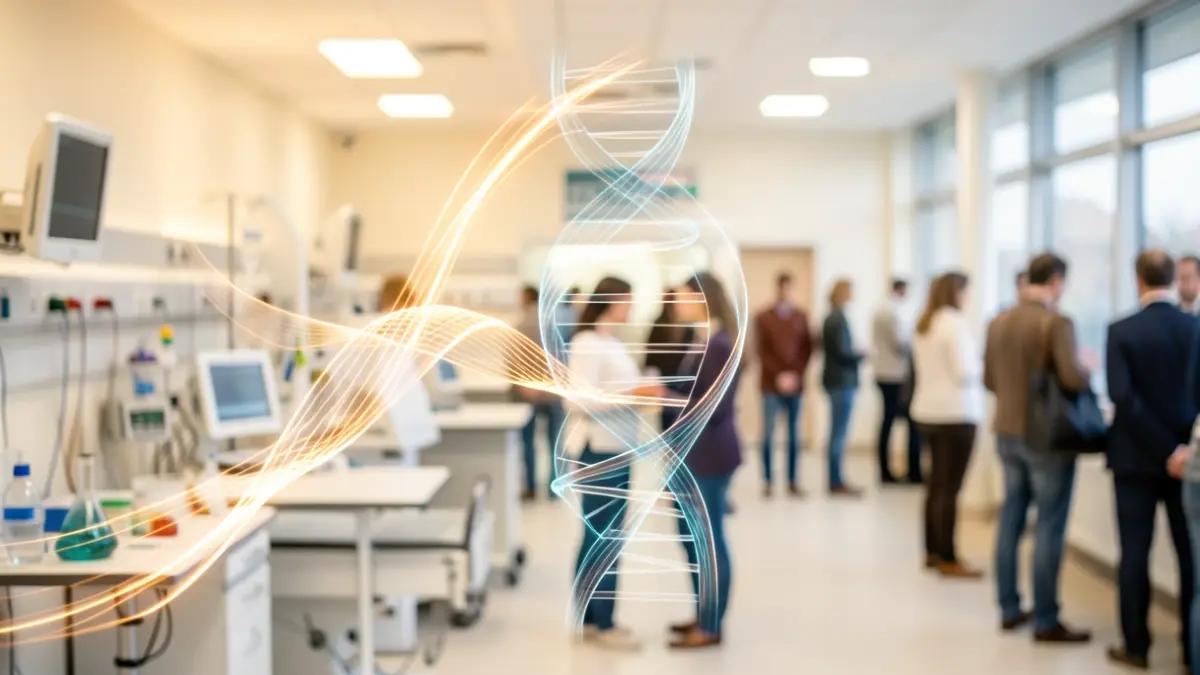 Generic image of a modern hospital environment with symbolic research elements.