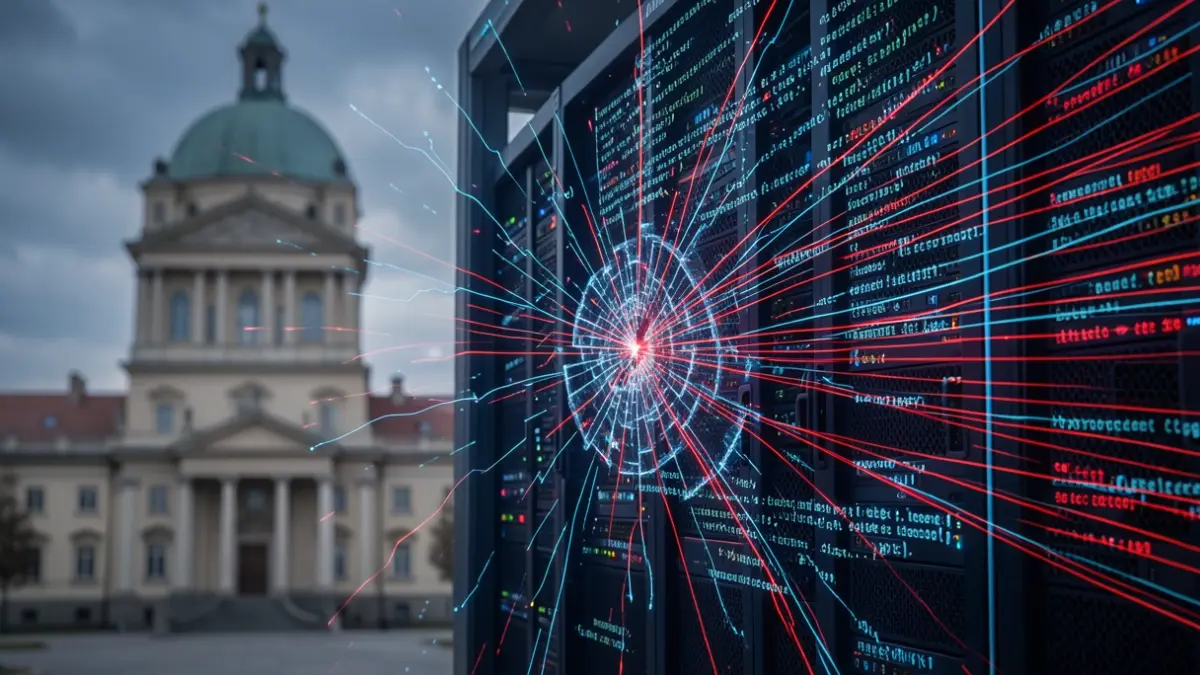 Generic image of a cyberattack with digital code and affected data.
