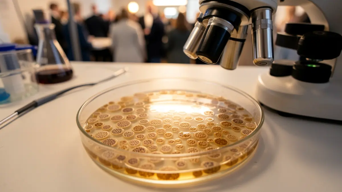 Generic image of yeast cells under a microscope in a laboratory.