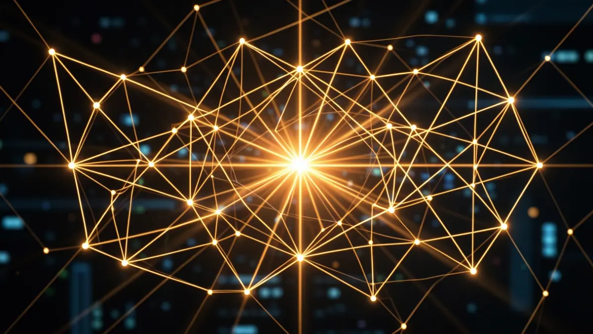 Representació abstracta d'anàlisi de dades de seqüenciació genòmica amb línies i nodes brillants.