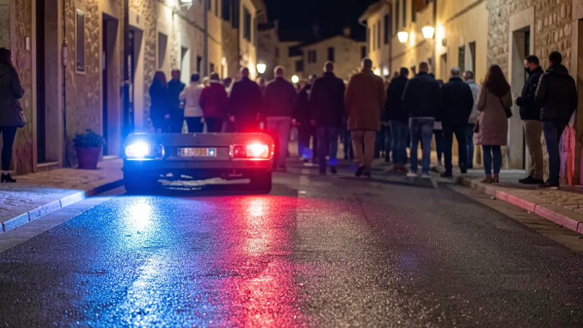 Generic image of police emergency lights reflecting on wet asphalt.