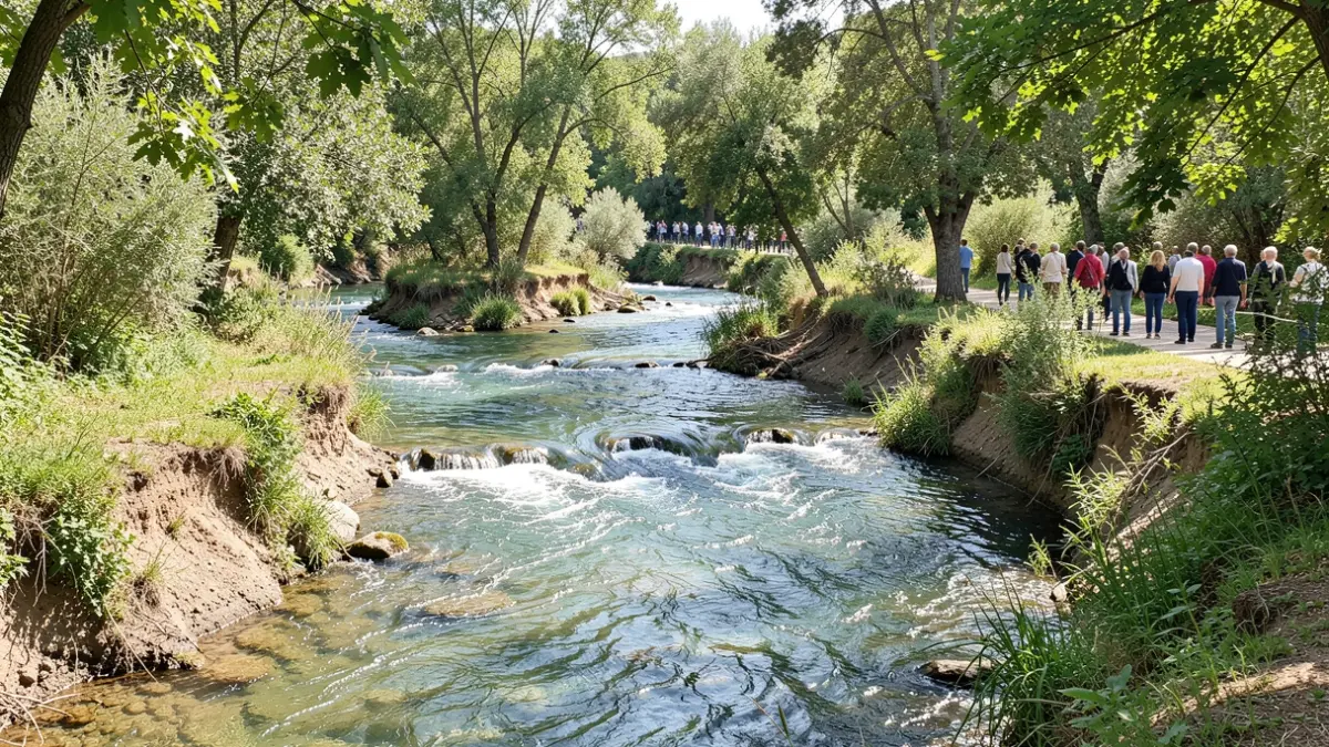 Generic image of a stream with Mediterranean vegetation and signs of management.