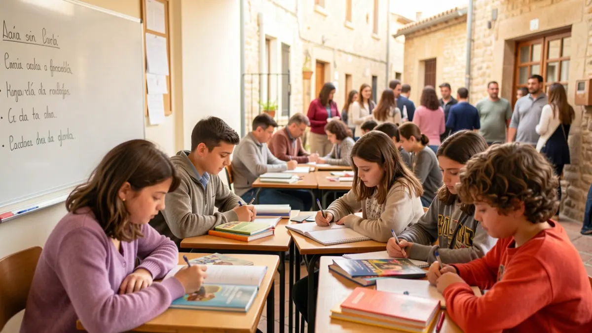 Generic image of a classroom where Catalan classes are being taught, with students and teaching materials.