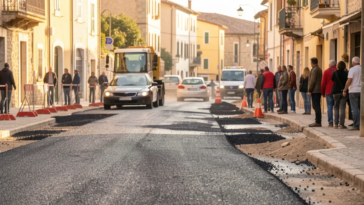 Generic image of asphalt paving work on a street in a Mediterranean city.