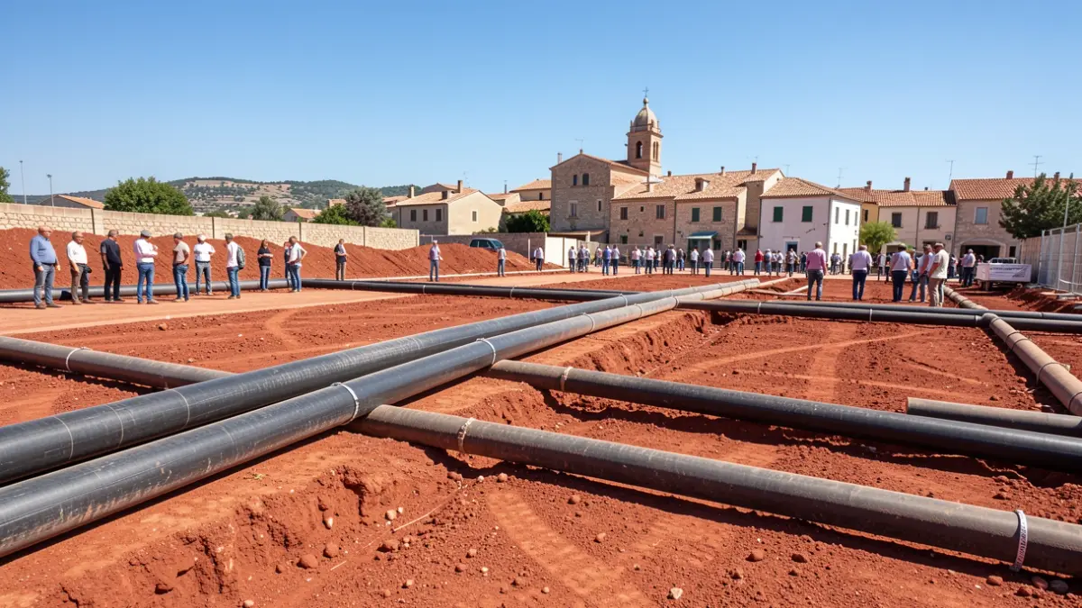 Imatge genèrica d'obres de construcció amb canonades en un entorn rural.