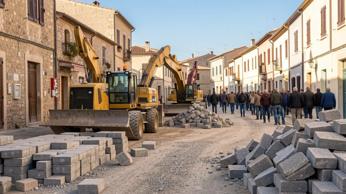 Imatge genèrica d'obres de construcció en un carrer d'una ciutat mediterrània.