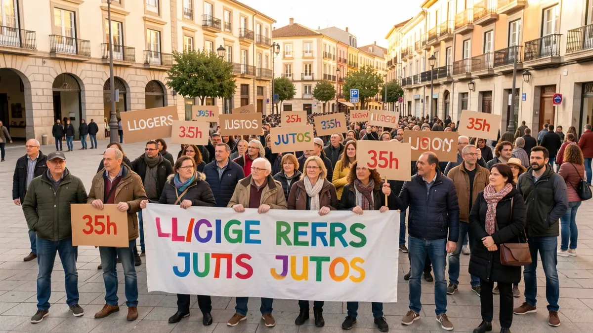 Imatge genèrica de manifestants reunits en una plaça catalana amb pancartes reivindicatives.