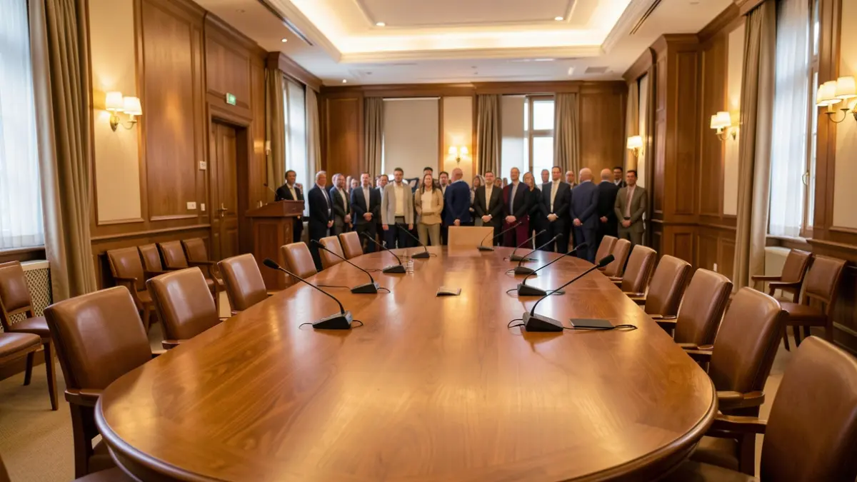 Imagen genérica de una sala de reuniones con una mesa larga y sillas.