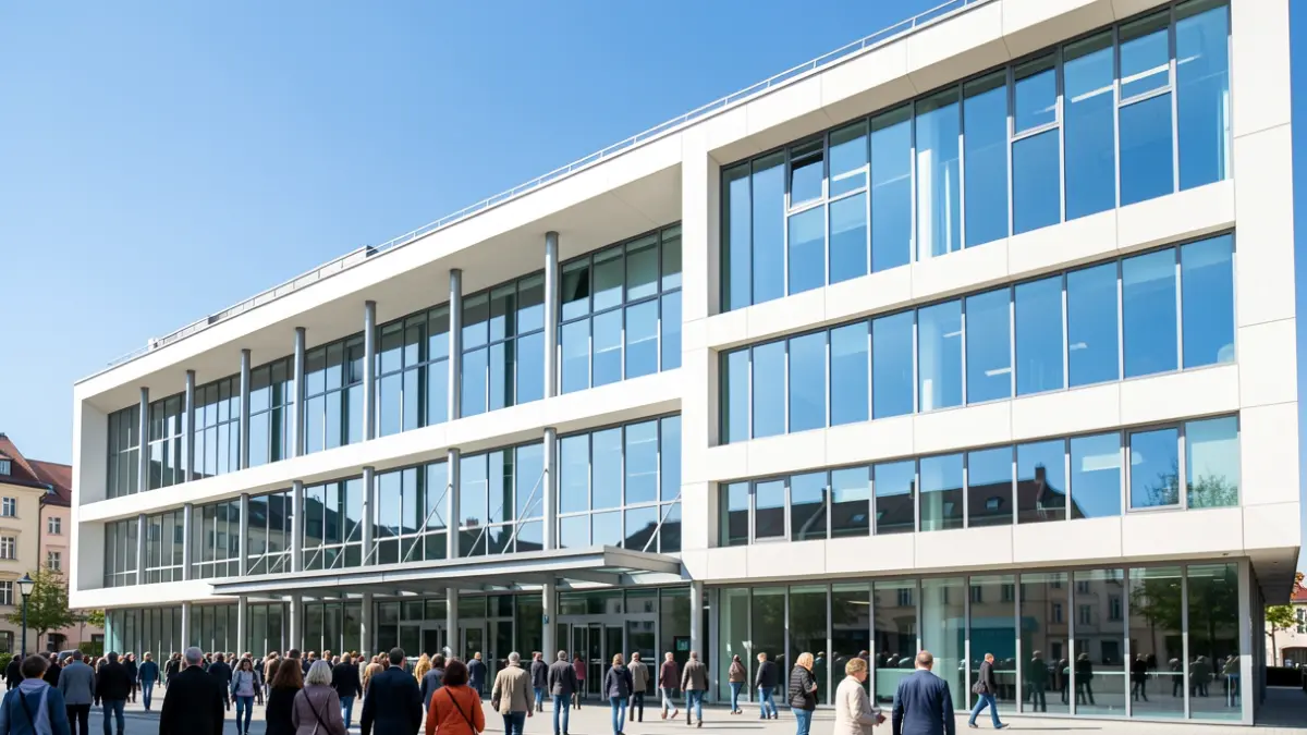 Imatge genèrica d'un edifici hospitalari modern sota un cel blau.