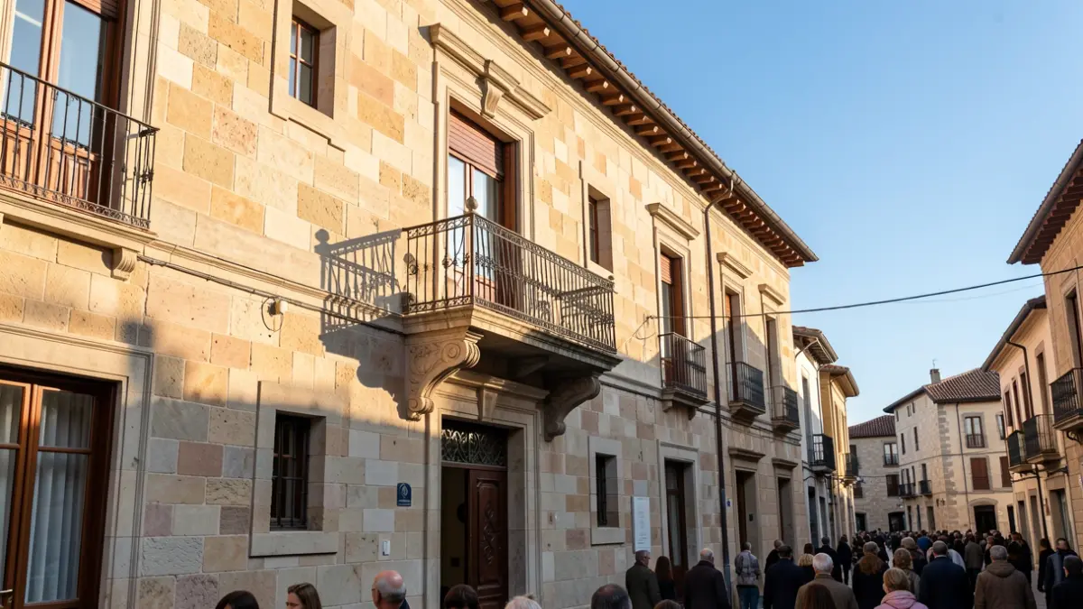 Fachada de l'Ajuntament de Corbins amb balcó i cel blau.