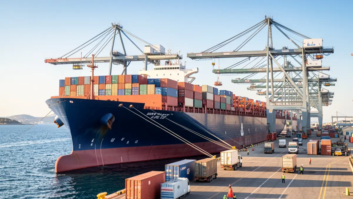 Imatge genèrica de vaixells de càrrega i grues en un port mediterrani.