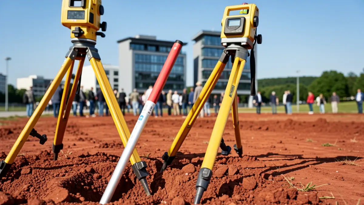 Imagen genérica de equipo de construcción sobre tierra, con edificios al fondo.