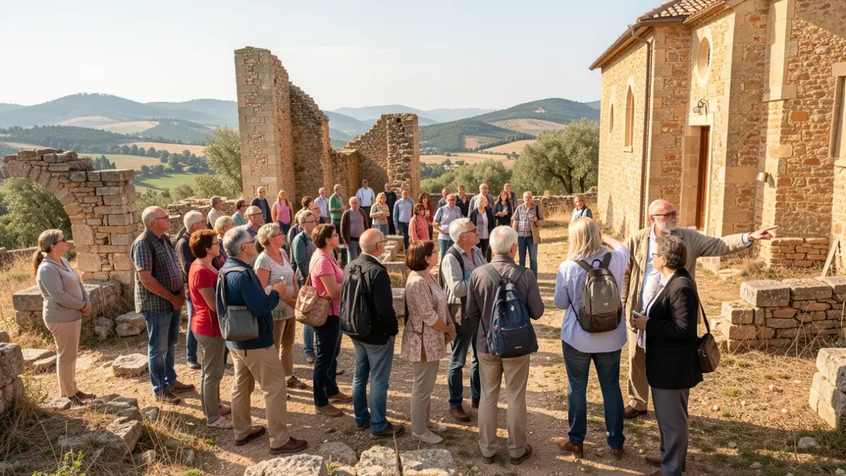 Imatge genèrica de persones participant en una visita guiada per un entorn patrimonial rural català.