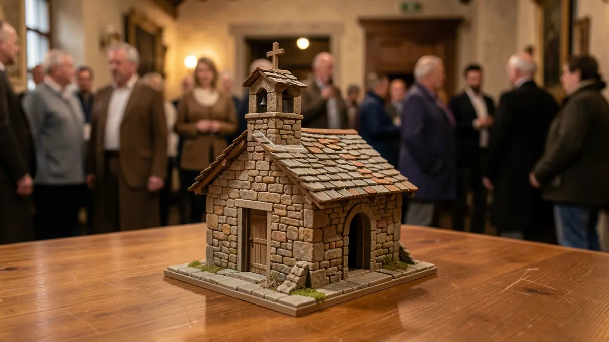Generic image of a 3D printed model of a hermitage on a table.