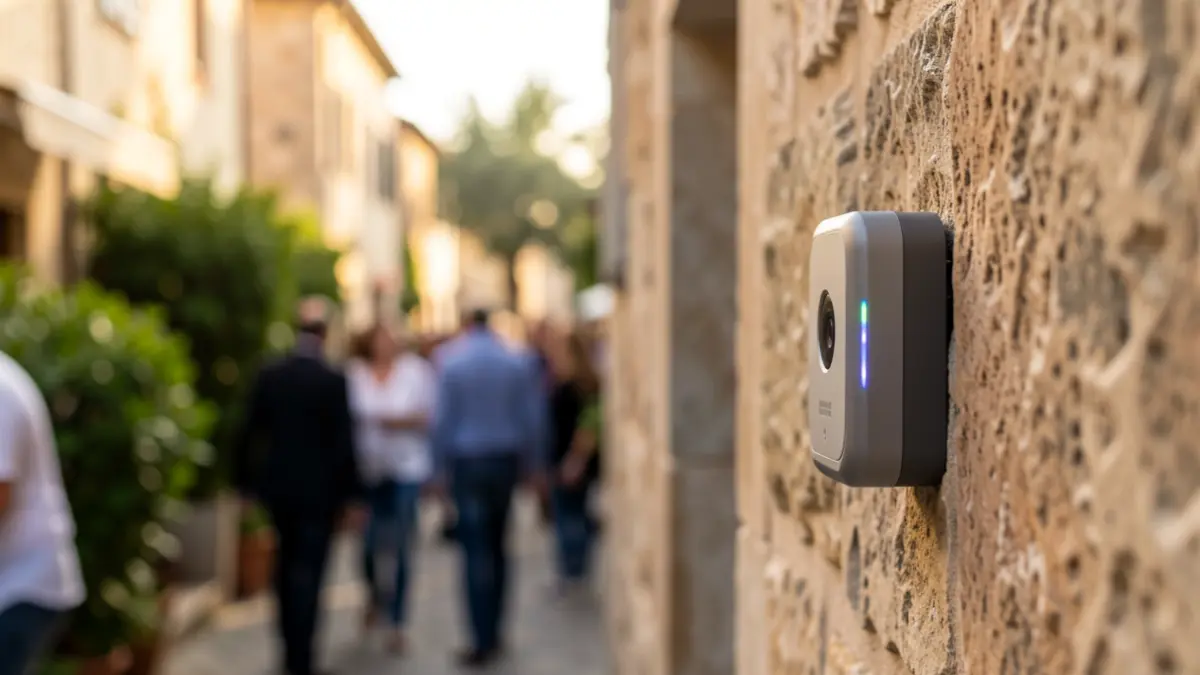 Generic image of a smart sensor installed on a stone wall in sunlight.