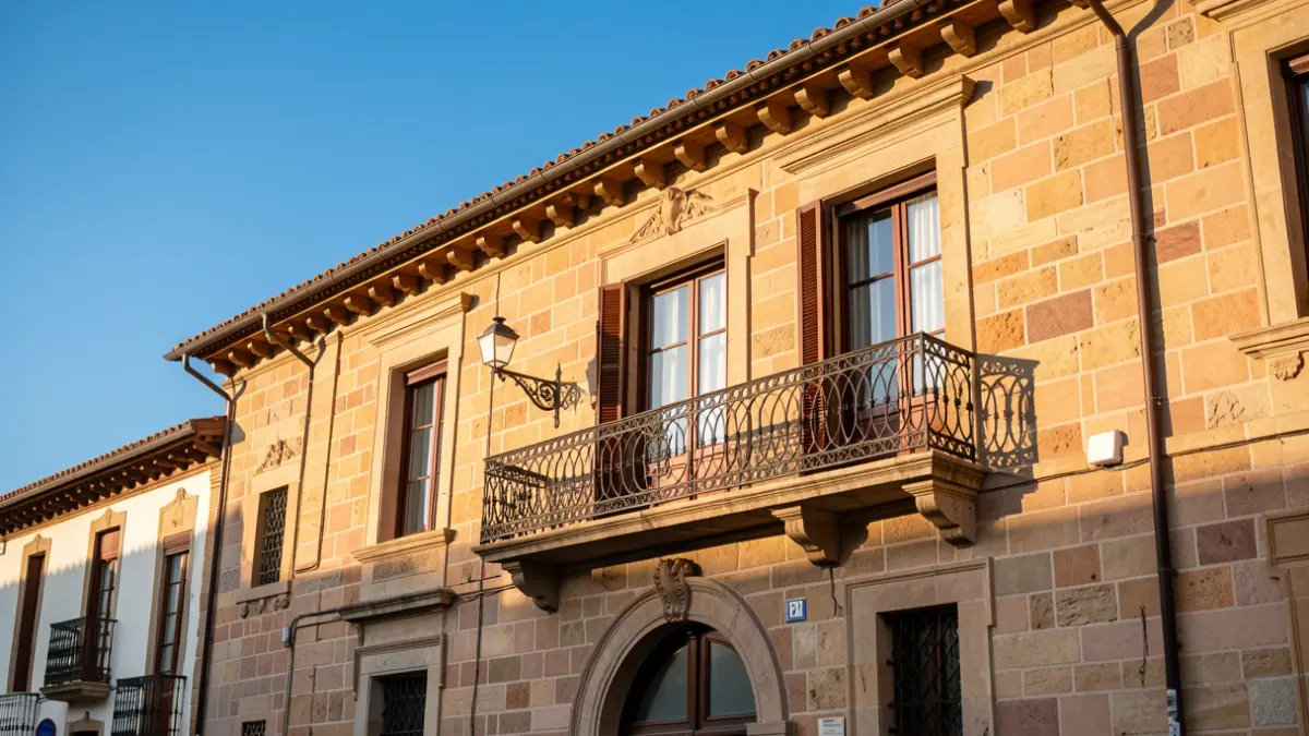 Fachada del Ayuntamiento del Pla del Penedès con balcón y cielo azul.