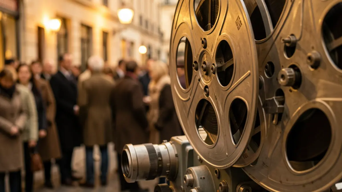 Imatge genèrica d'un rodet de pel·lícula i un projector, amb llum càlida i un fons desenfocat.