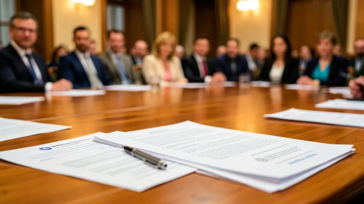 Imatge genèrica de documents oficials i un bolígraf sobre una taula de fusta.