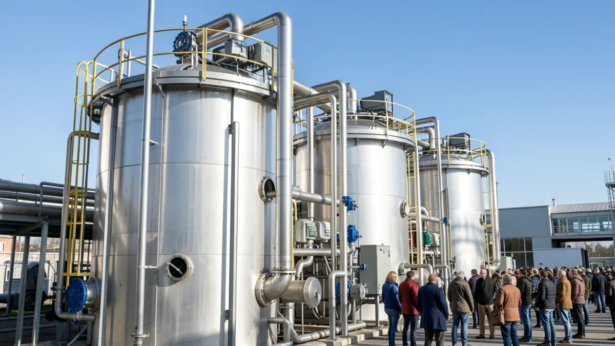 Generic image of large industrial tanks at a waste management facility.