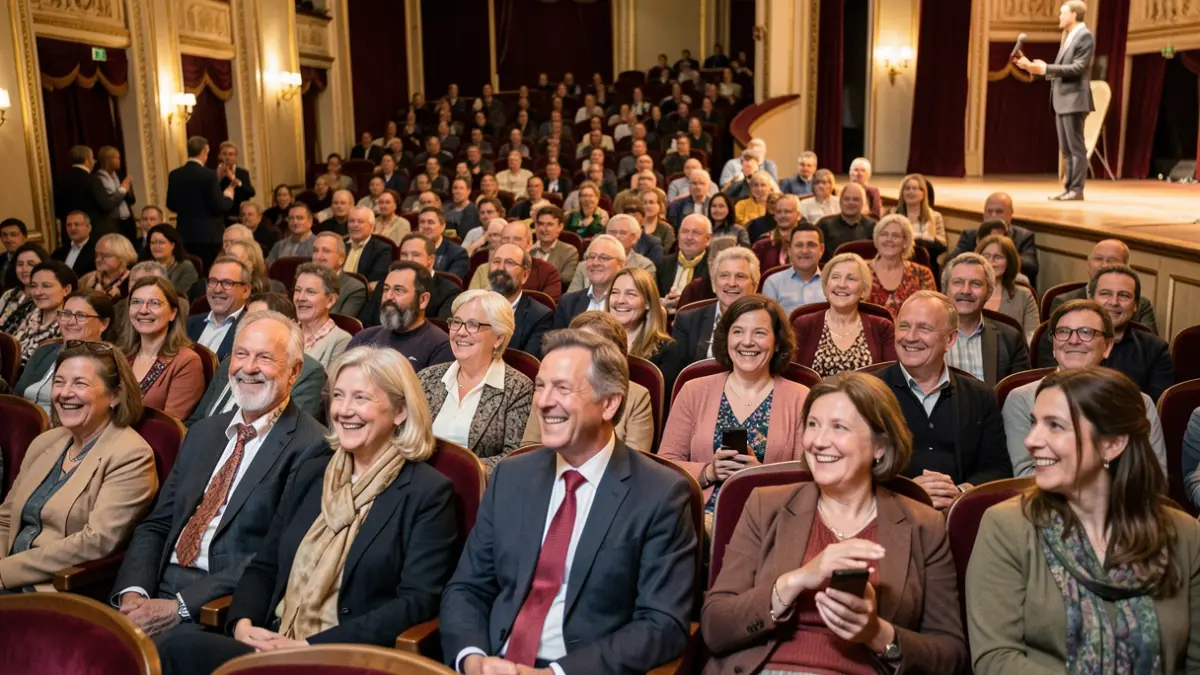 Generic image of diverse people gathered in a theater, celebrating an event.