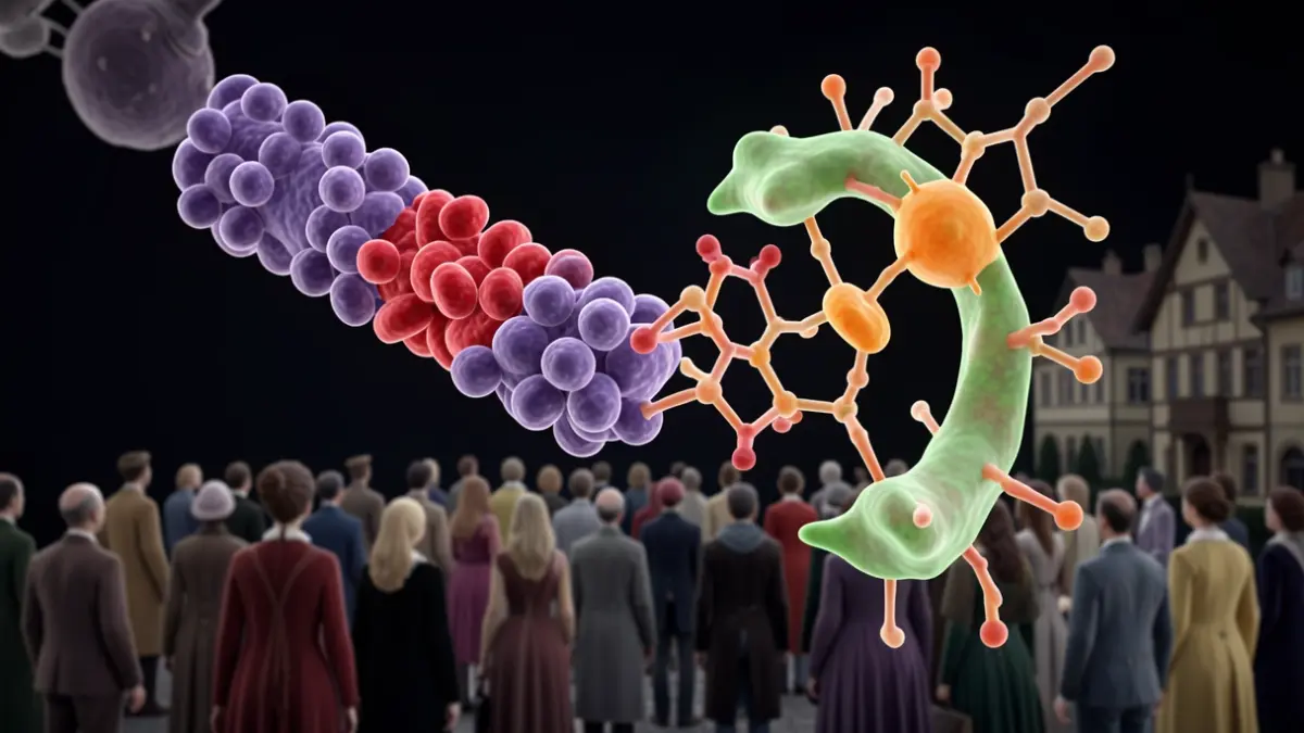 Imagen genérica de la interacción molecular entre una enzima bacteriana y un fragmento de anticuerpo.