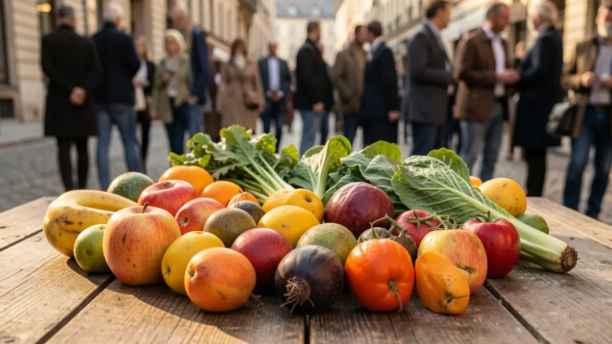 Imagen genérica de frutas y verduras variadas sobre una mesa de madera.