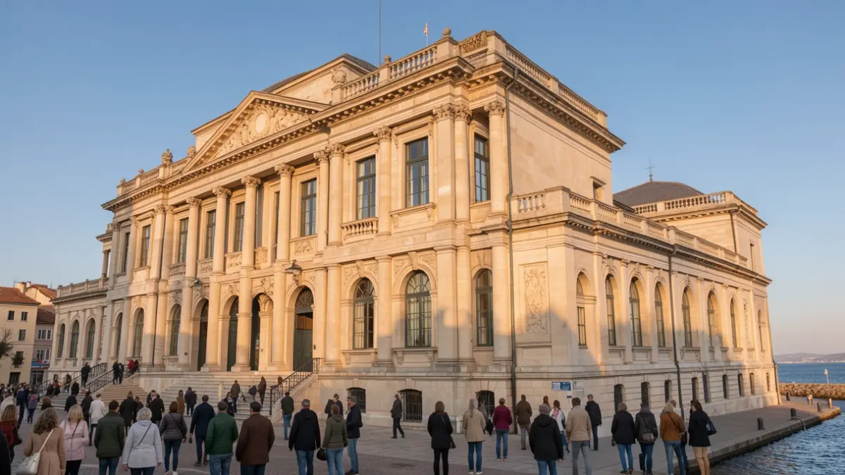 Imatge genèrica d'un museu marítim amb arquitectura clàssica a prop del mar.