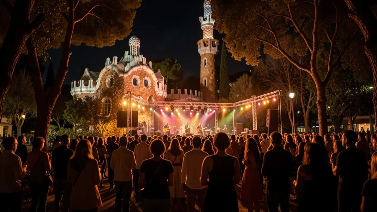 Imatge genèrica d'un concert a l'aire lliure amb públic i elements arquitectònics icònics.