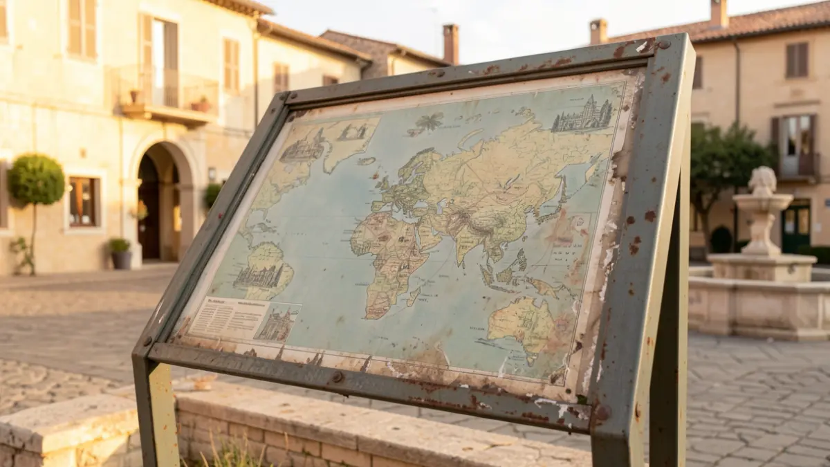 Imatge genèrica d'un panell informatiu amb un mapa en una plaça pública.