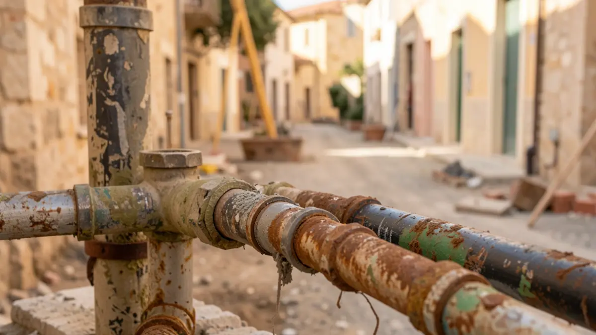 Imagen genérica de tuberías de agua antiguas siendo sustituidas por unas nuevas en obras en la calle.