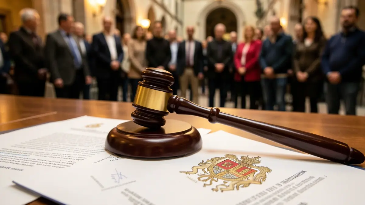 Generic image of a town hall gavel on official documents.