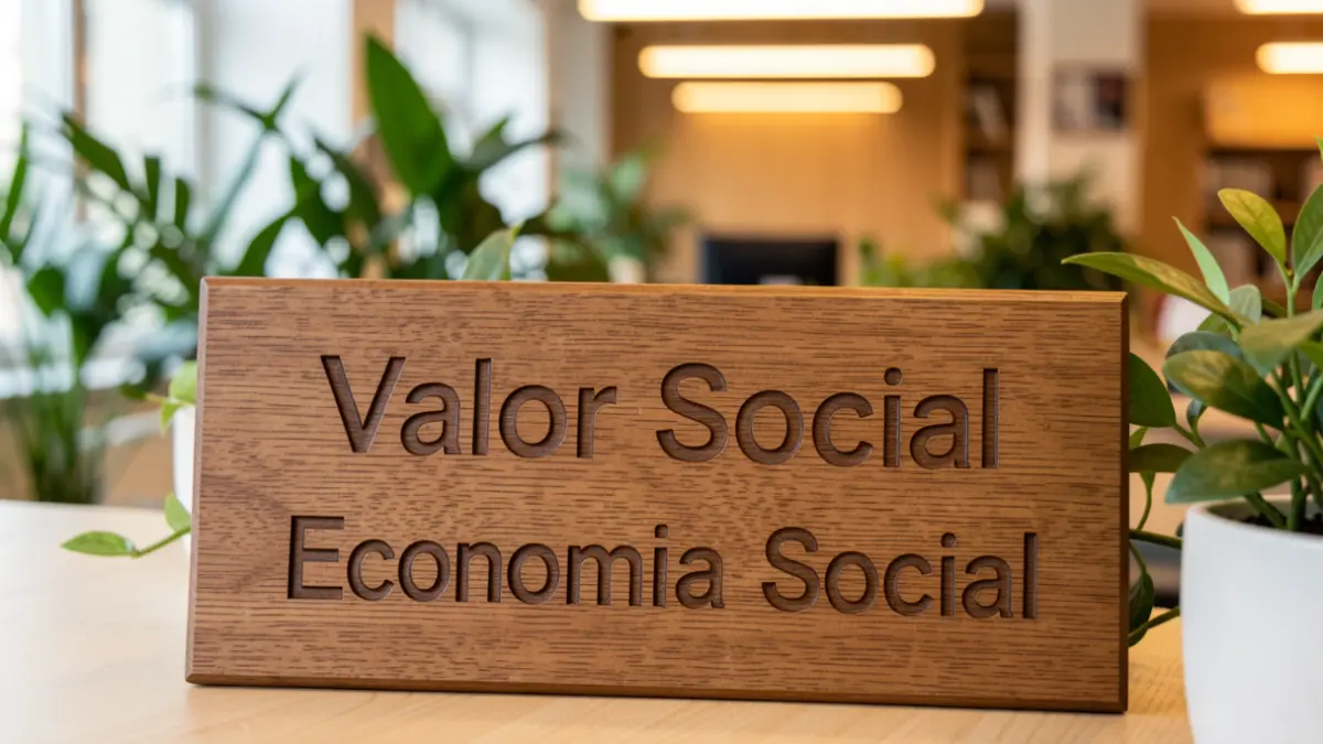Imagen genérica de una placa con texto sobre valor social y economía social.