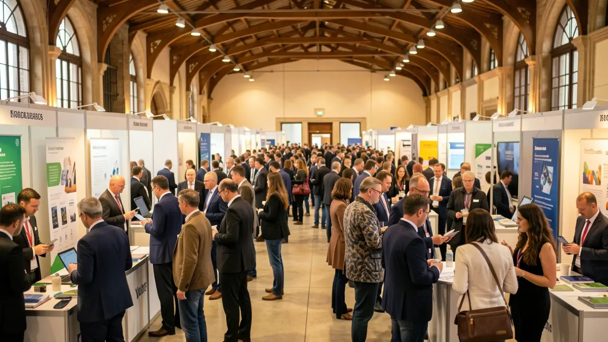 Imatge genèrica d'un saló professional amb assistents i estands.