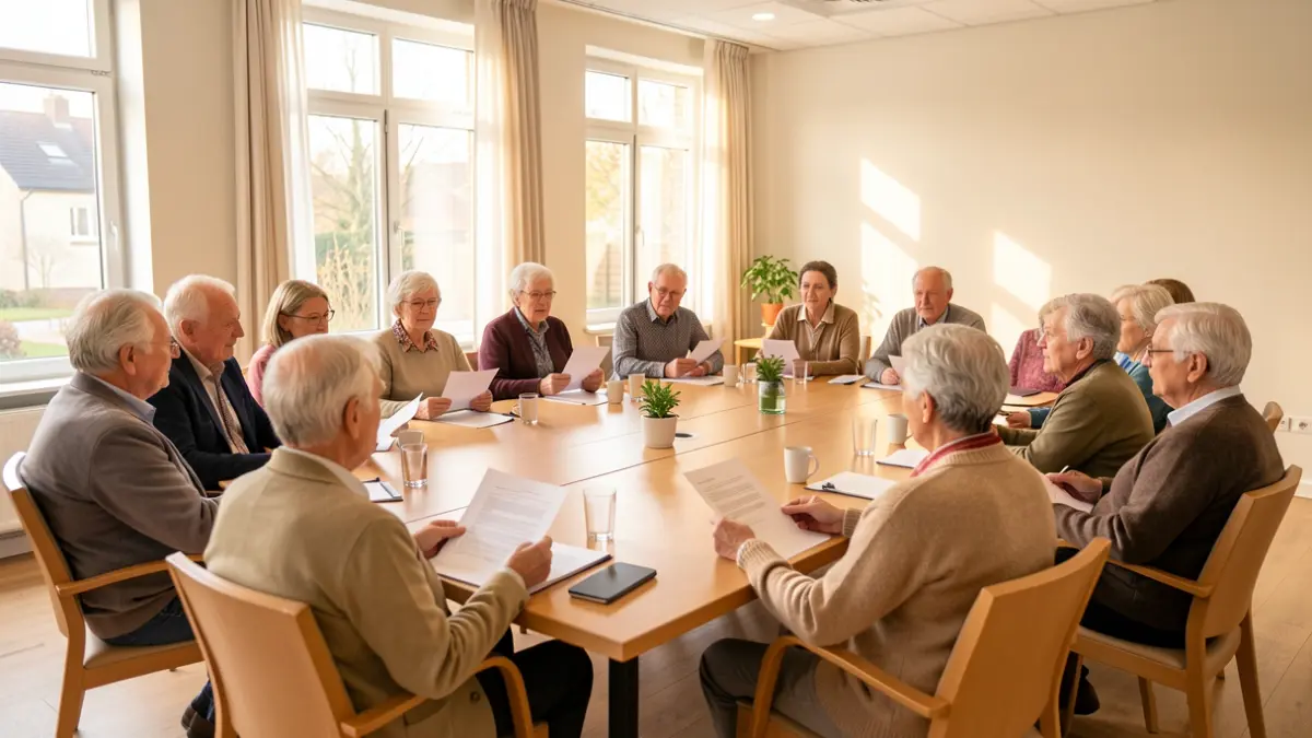 Persones grans participant en una reunió comunitària.