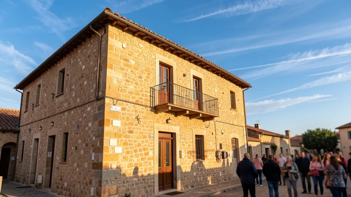 Generic image of an old stone building with a balcony in the afternoon sun.