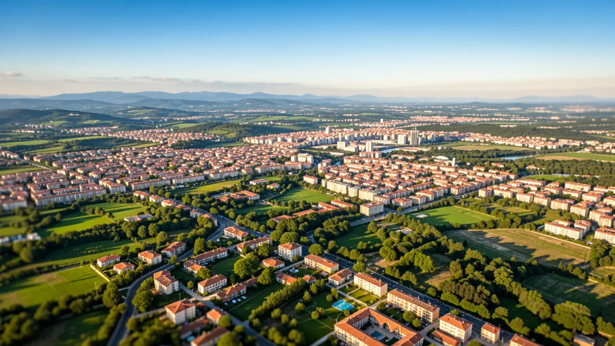 Aerial view of the Vallès Occidental region with urban areas and green spaces.