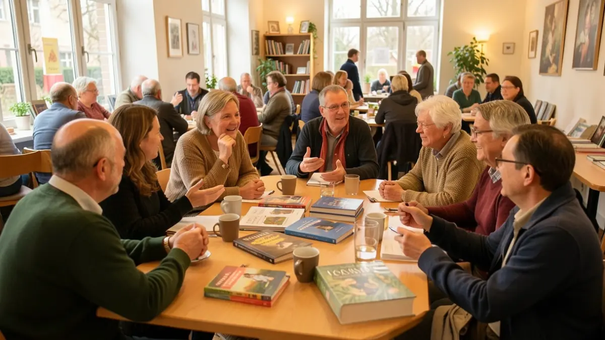 Diverse group of people participating in a discussion group in a community center.