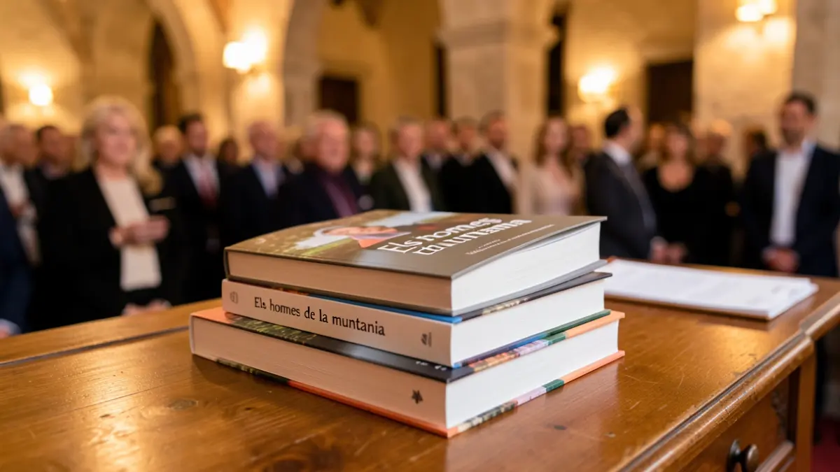 Winning book of the Miquel Arimany Literary Prize, 'Els homes de la muntanya', on a desk.