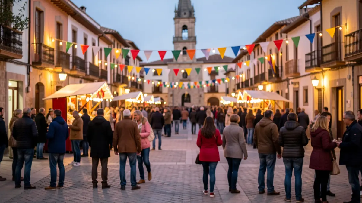 Generic image of a Catalan town square during a local festival, with a festive atmosphere and people in the background.