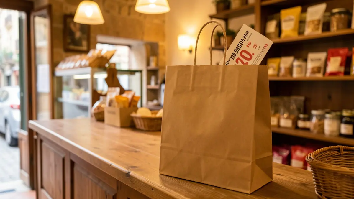 Imatge genèrica d'un val de descompte en un taulell de comerç local.