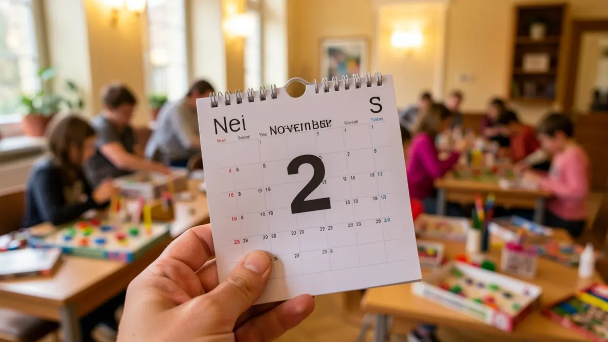 Imatge genèrica d'un calendari amb la data del 2 de novembre destacada, i un fons difuminat d'activitats de centres cívics.