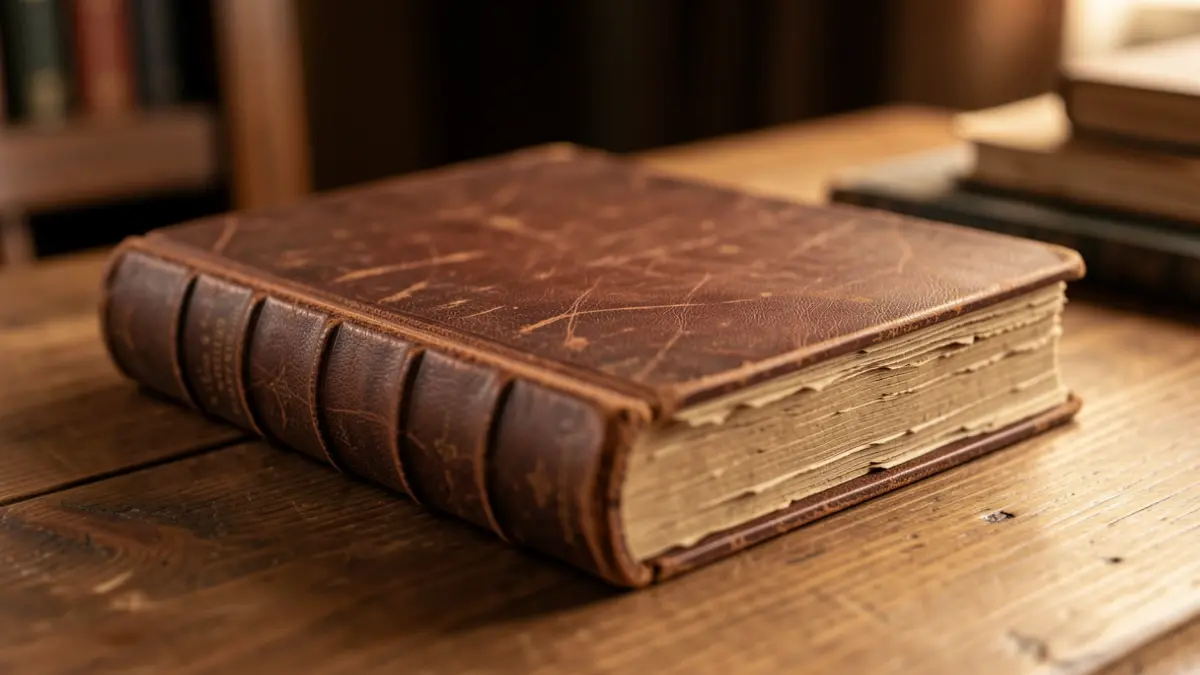 Imatge genèrica d'un llibre antic obert sobre una taula de fusta.