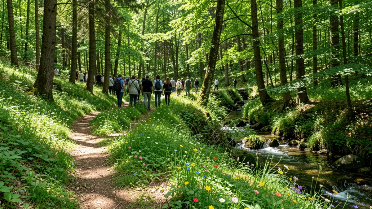 Imatge genèrica d'un camí forestal a Catalunya amb vegetació i llum solar.