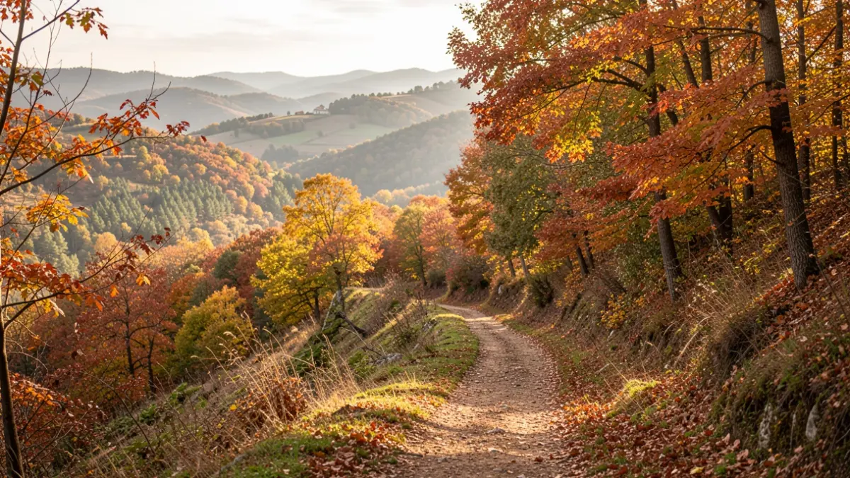 Imatge genèrica d'un sender a Catalunya durant la tardor amb arbres de colors.