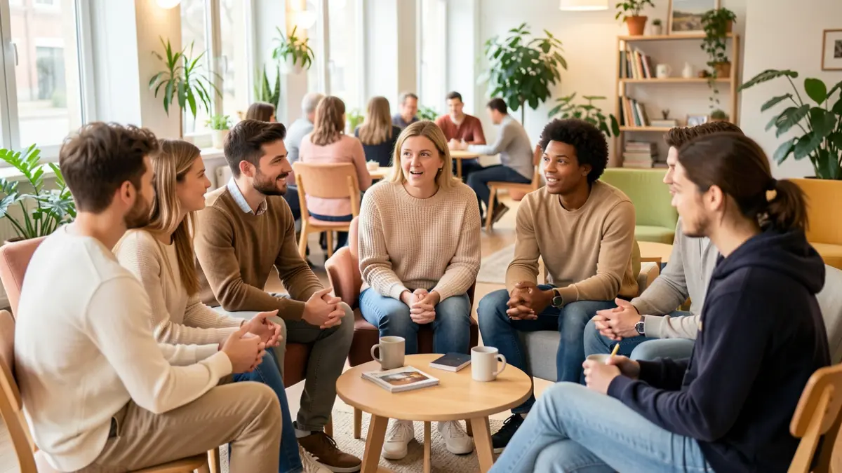 Jóvenes participando en una sesión de escucha y apoyo emocional en un espacio comunitario.