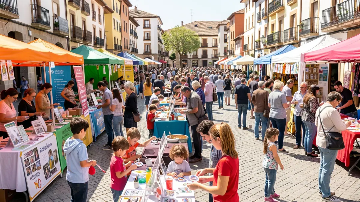 Imatge genèrica d'una plaça de poble plena de gent participant en un esdeveniment comunitari.