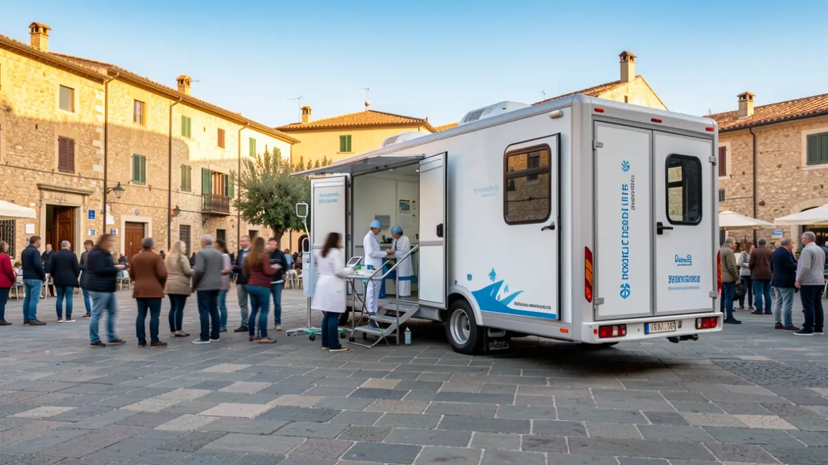 Unitat mòbil de salut a la Plaça de la Vila de Sant Adrià de Besòs.