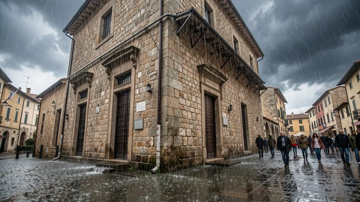 Cabrils Town Hall affected by intense rain.