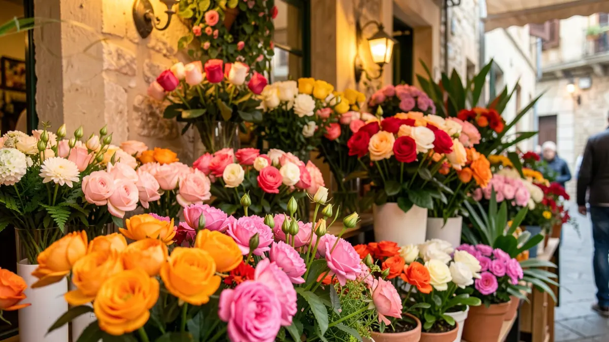 Imatge genèrica d'un aparador de floristeria amb flors i plantes.